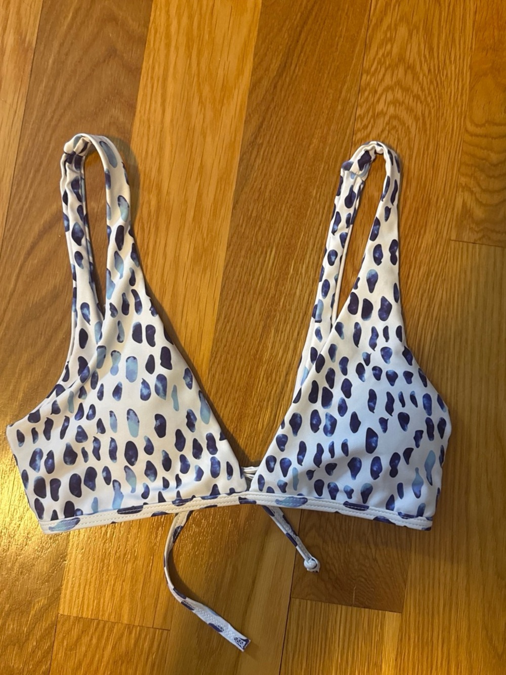 White & Blue Spot Triangle Bikini Top